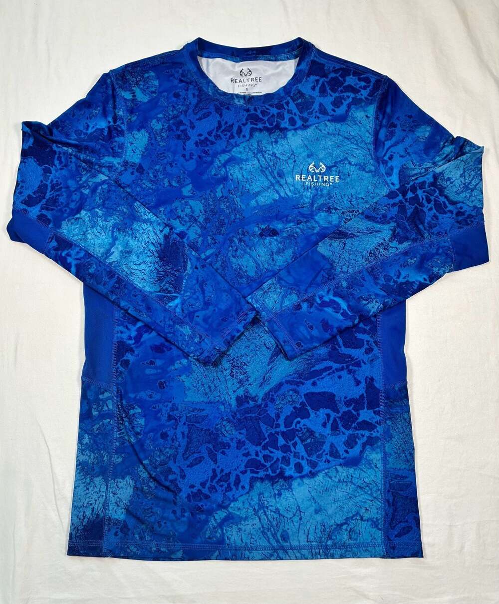 Realtree Fishing Wave Performance Long Sleeve Shirt Size S Blue Athletic Wear